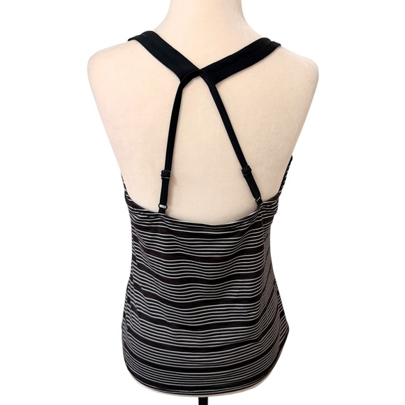 Nike Striped V-Neck Athletic Tank Top with Built-in Bra Black White Size L - Picture 6 of 8